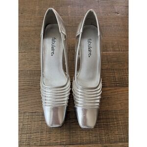 Vintage Fabulaire Women's 8.5 Silver Clear Vinyl Pumps Lucite Block Heel EUC